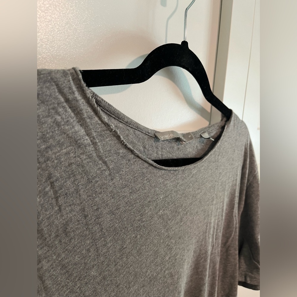 Vince grey tshirt men’s size medium, super soft, raw hem at neckline